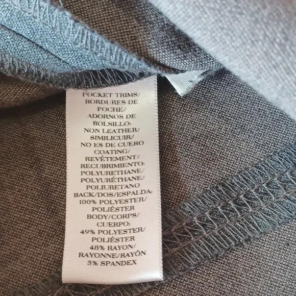 Ann Taylor Gray Shift Dress With Faux Leather Patch Pockets, Sleeveless, V-Neck - Picture 11 of 13